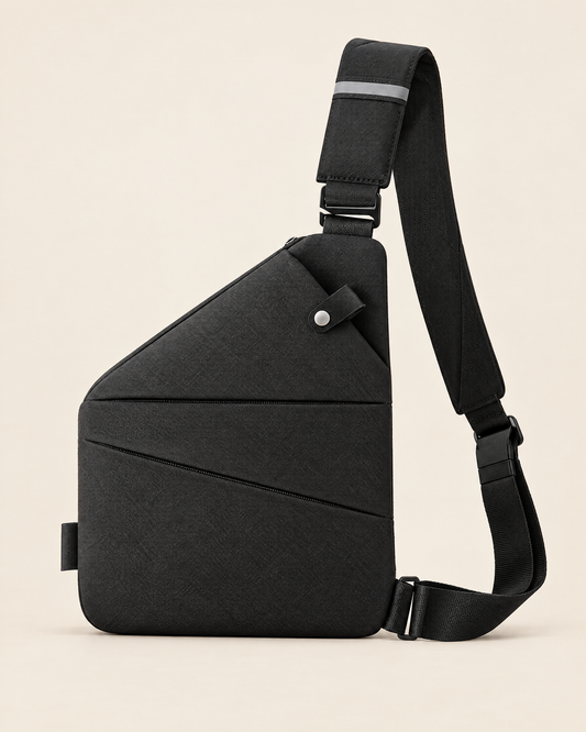 Sac anti-vol Maison Acre noir, vue trois quarts