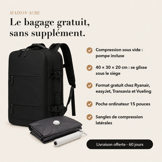 Sac cabine Maison Acre : compression sous vide, pompe incluse, 40 × 30 × 20 cm